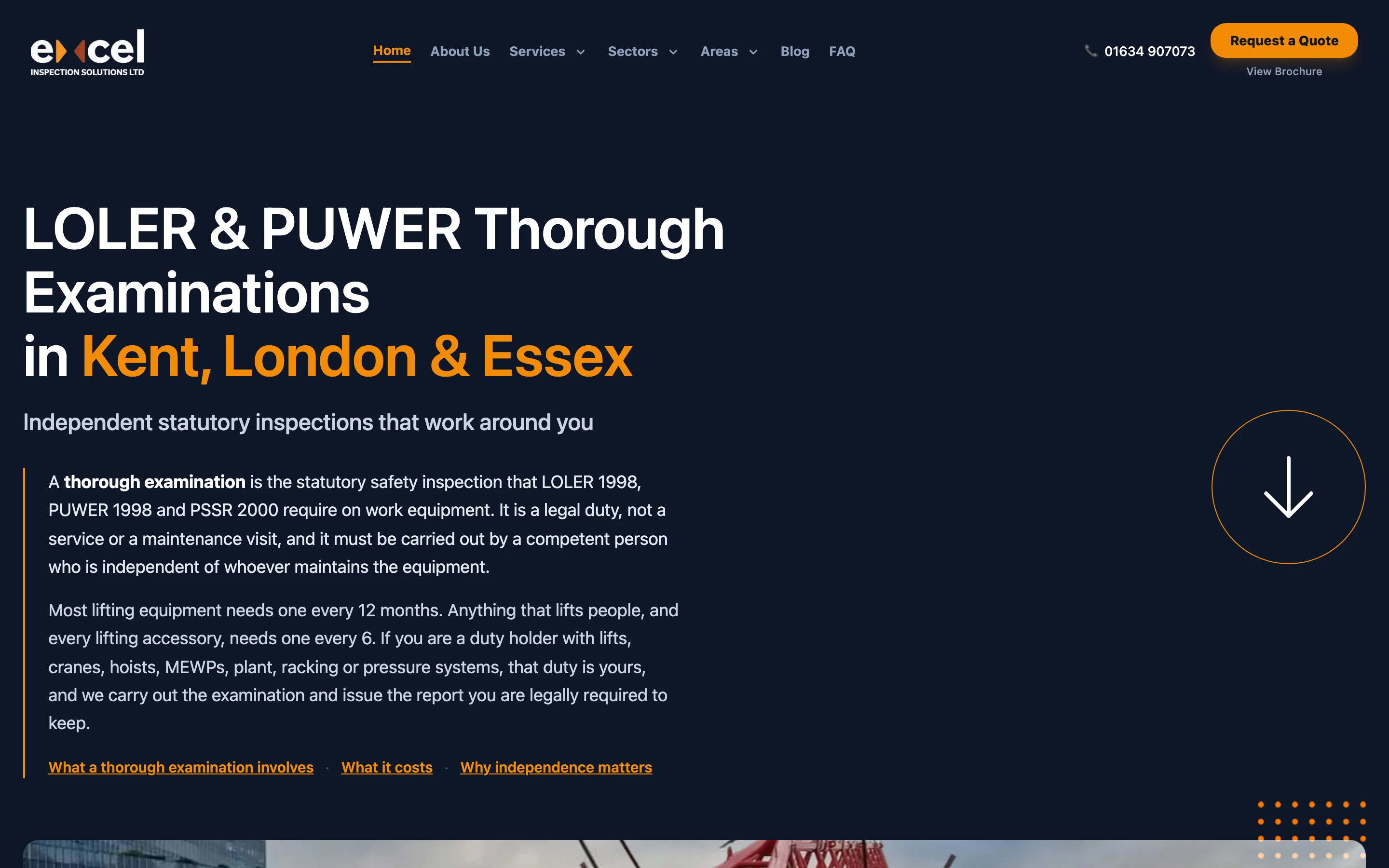 The Excel Inspection Solutions website, captured from www.eis-uk.com on 2026-08-20