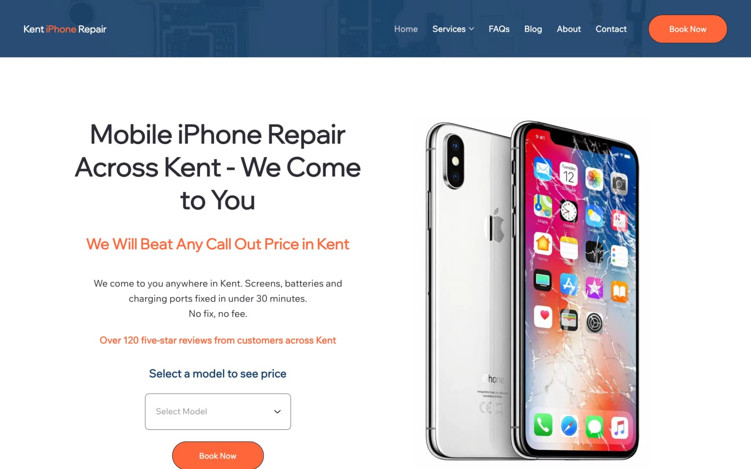 The Kent iPhone Repair website, captured from www.kentiphonerepair.co.uk on 2026-08-20