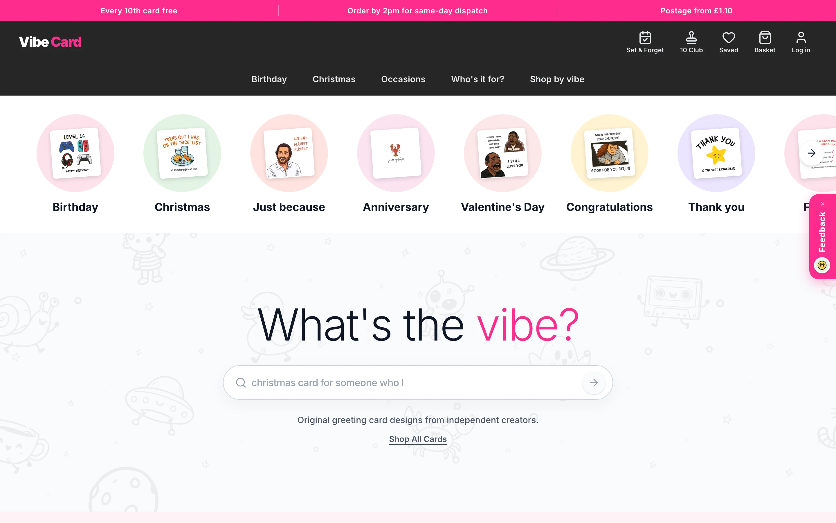 The Vibe Card website, captured from vibe-card.com on 2026-10-02